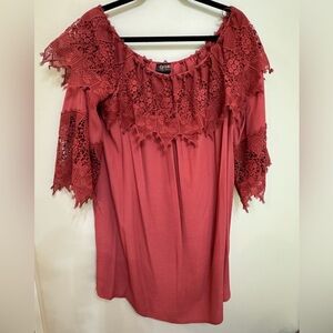 Shyanne Women’s Off the Shoulder Peasant Dress with Lace Detail Size L